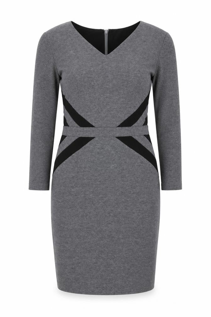 Paul Brial Women's Grey Pencil Dress Size 10, V-Neck, 3/4 Sleeve
