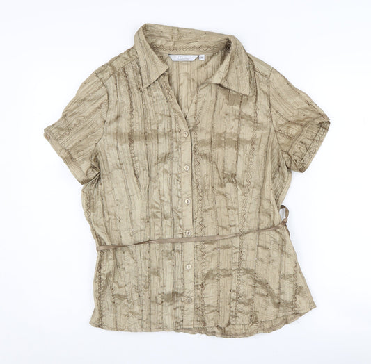 J.Taylor Women's Beige Button-Up Blouse Size 16