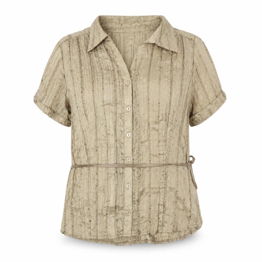J.Taylor Women's Beige Button-Up Blouse Size 16