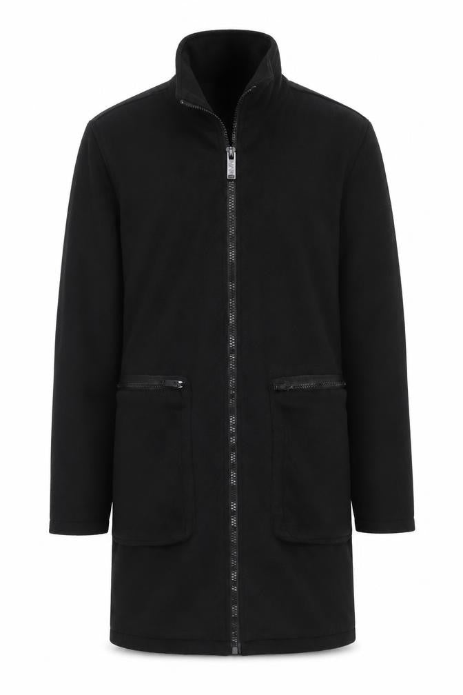 boohooMAN Men's Black Long Coat XS Casual Zip