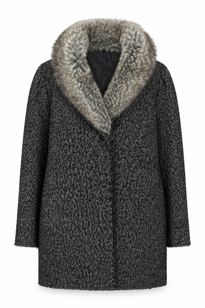 Warehouse Black Fur Trim Women's Overcoat Size 10
