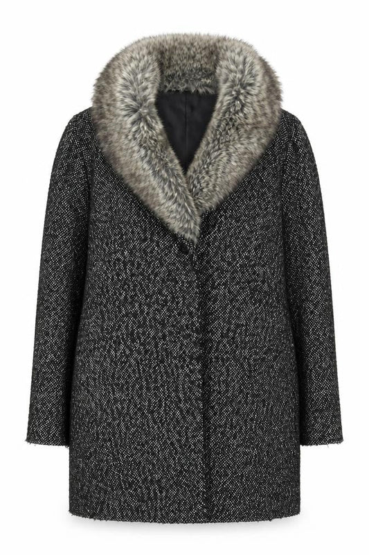 Warehouse Black Fur Trim Women's Overcoat Size 10