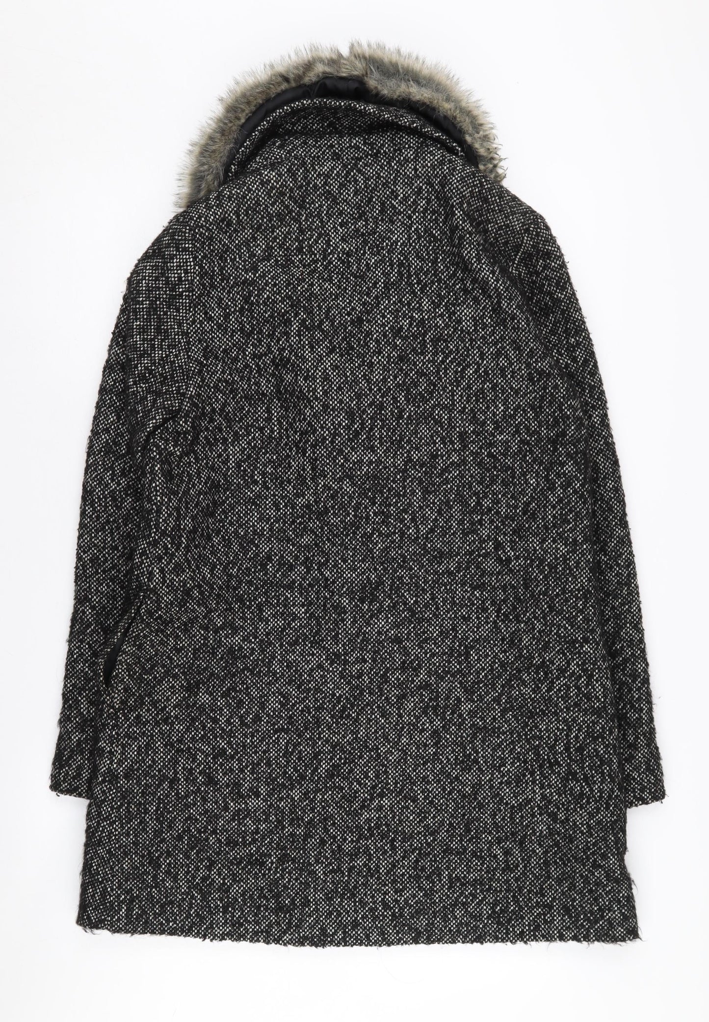 Warehouse Black Fur Trim Women's Overcoat Size 10