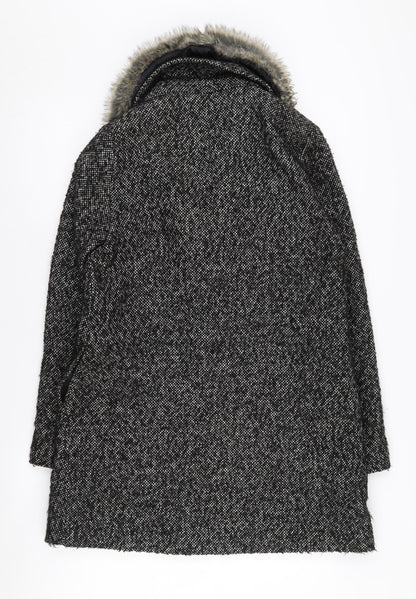 Warehouse Black Fur Trim Women's Overcoat Size 10