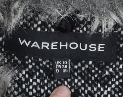 Warehouse Black Fur Trim Women's Overcoat Size 10