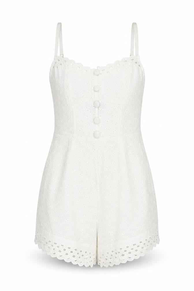 PrettyLittleThing Women's White Cotton Playsuit Size 10