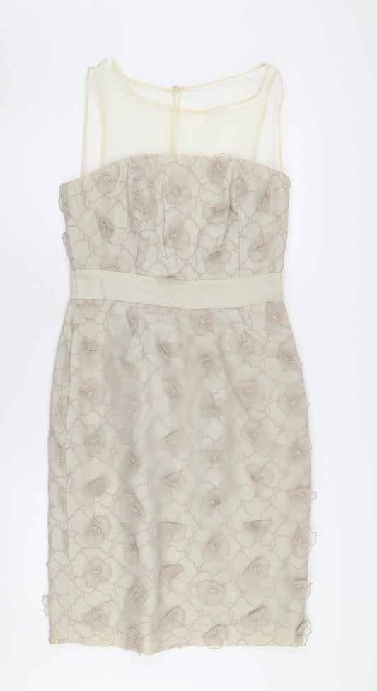 Reiss Women's Beige Embroidered Cocktail Dress UK 10