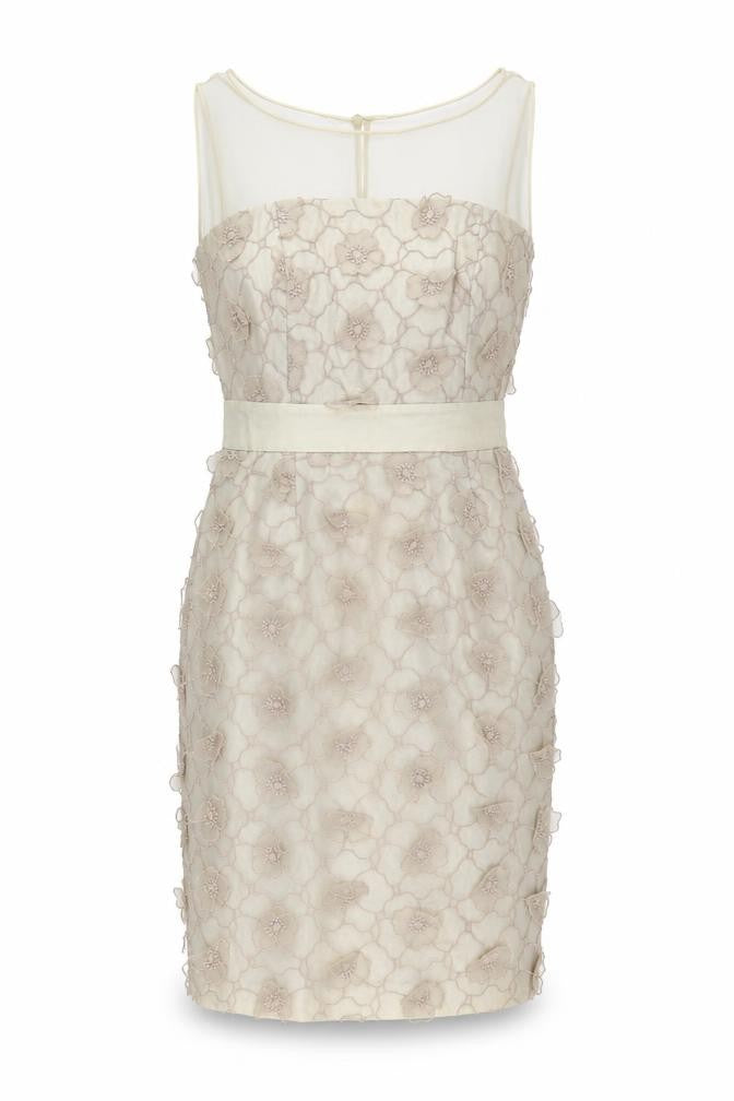 Reiss Women's Beige Embroidered Cocktail Dress UK 10