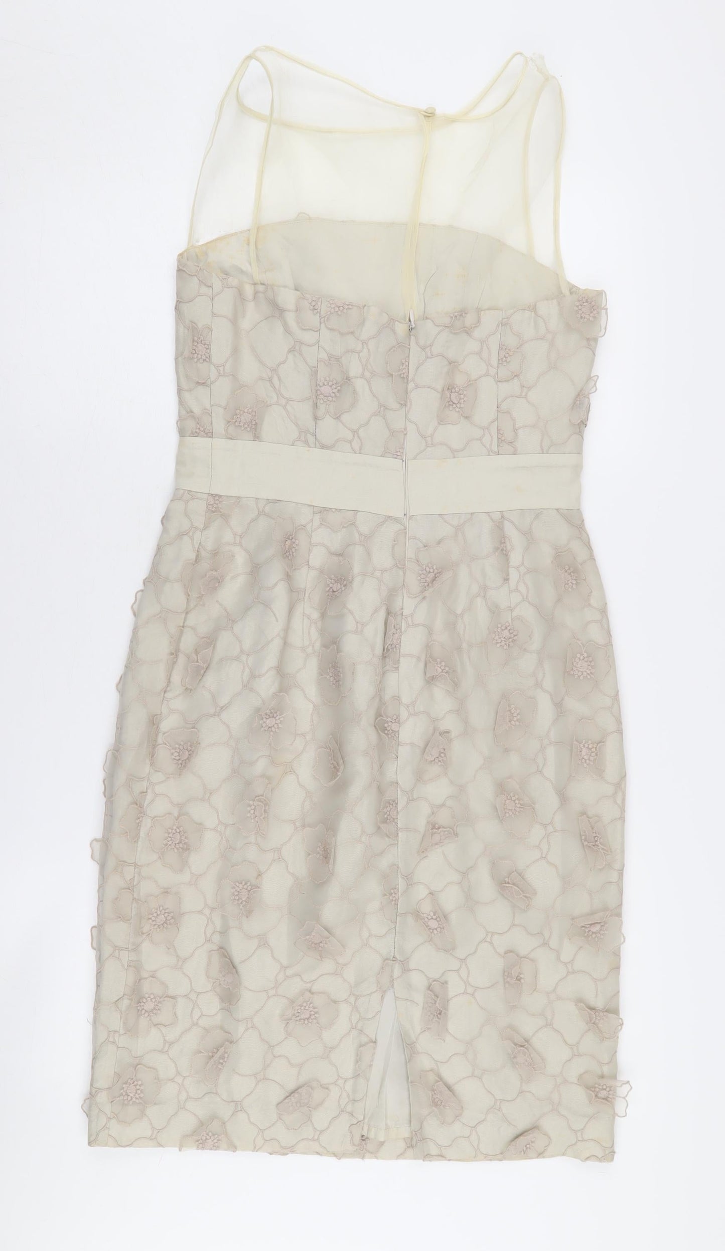 Reiss Women's Beige Embroidered Cocktail Dress UK 10