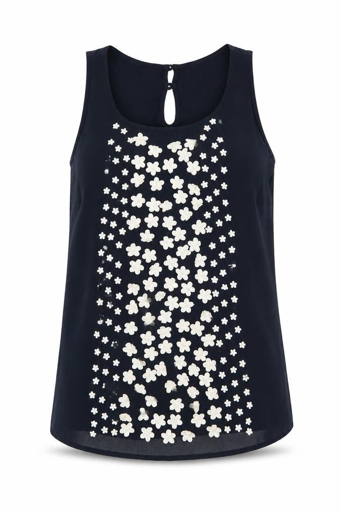 Next Women's Blue Floral Embroidered Tank Top Size 8