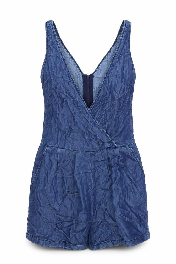 Zara Women's Blue V-Neck Denim Playsuit - XS