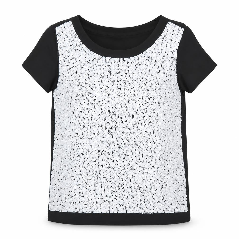 Ann Taylor Women's Black Sequin Party T-Shirt L