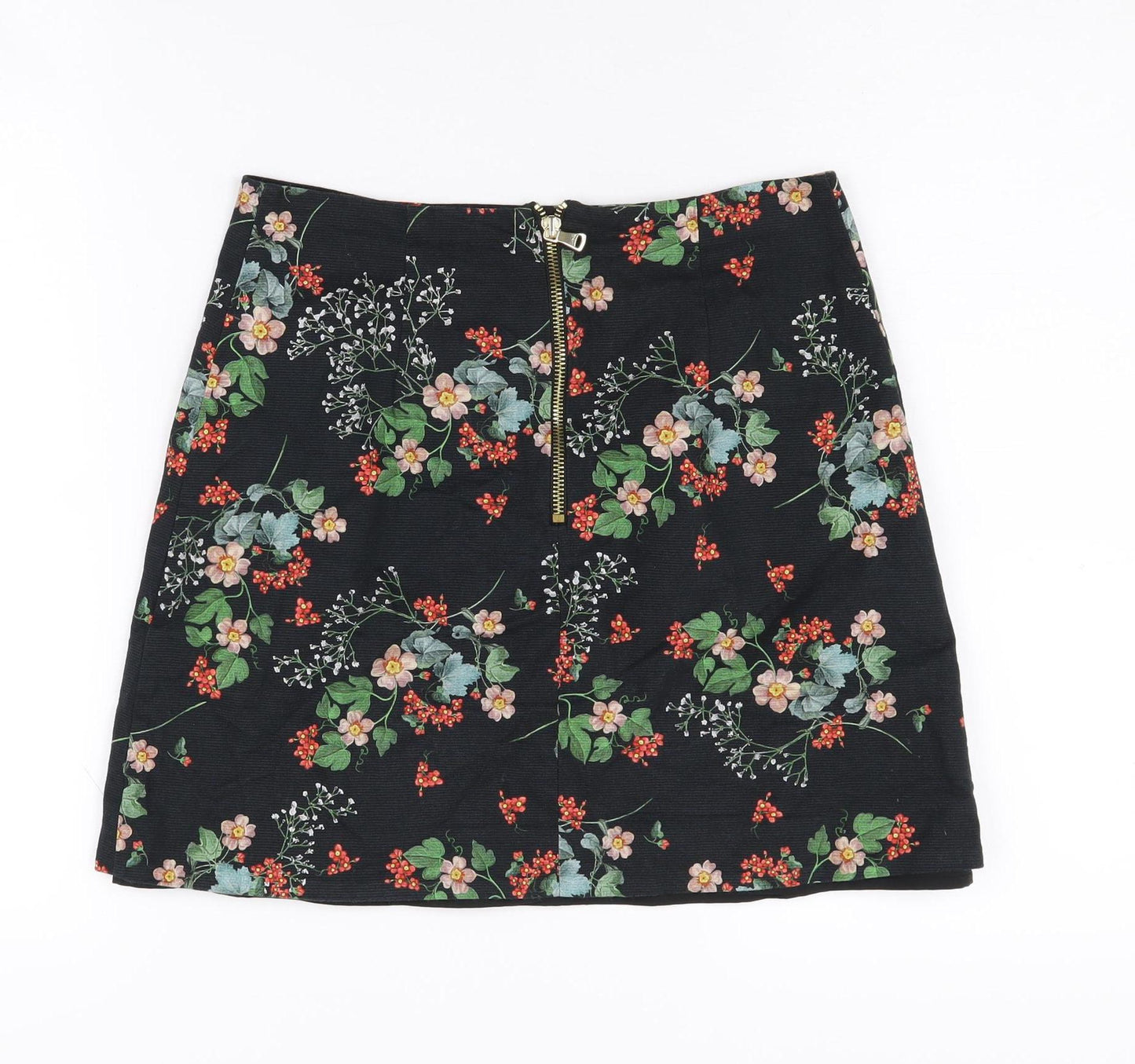 River Island Women's Black Floral Zip Skirt Size 8