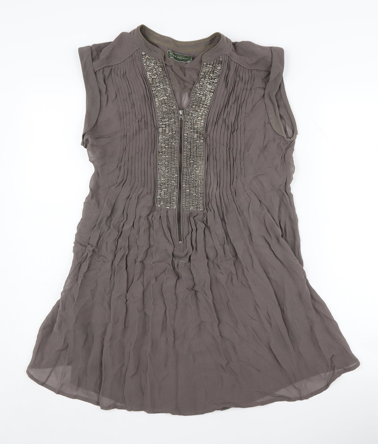 Mint Velvet Women's Grey Beaded Tunic Blouse Size 10