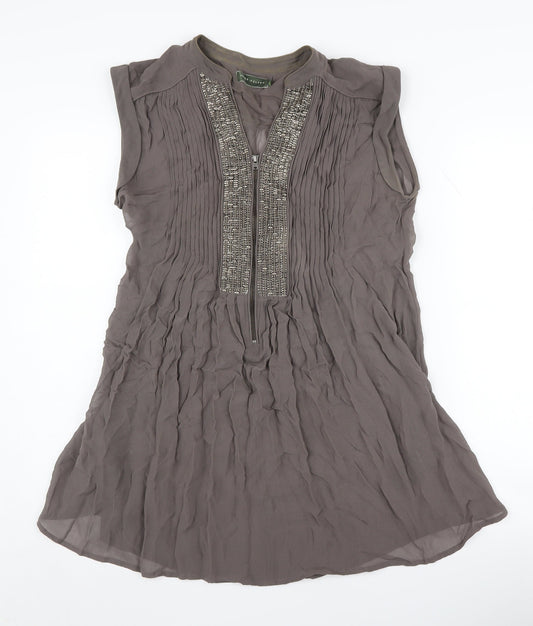 Mint Velvet Women's Grey Beaded Tunic Blouse Size 10