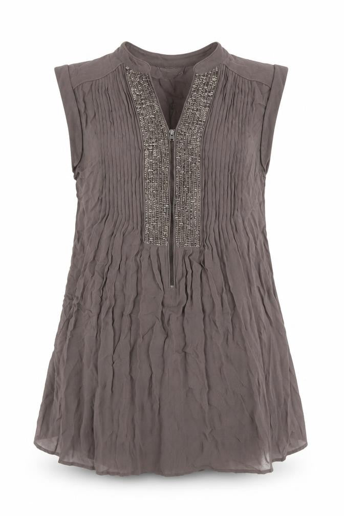 Mint Velvet Women's Grey Beaded Tunic Blouse Size 10