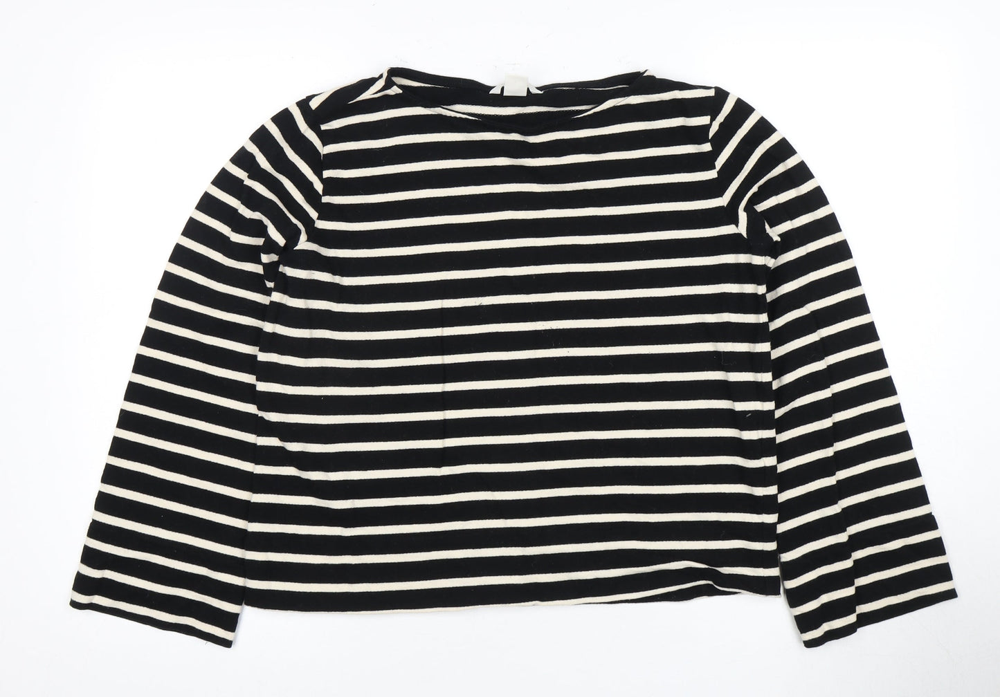 H&M Women's Black Striped Crew Neck T-Shirt Size 12