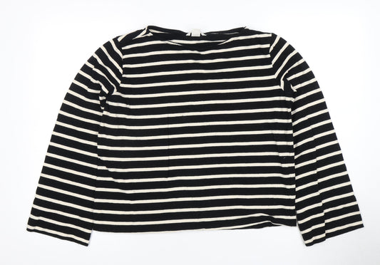 H&M Women's Black Striped Crew Neck T-Shirt Size 12
