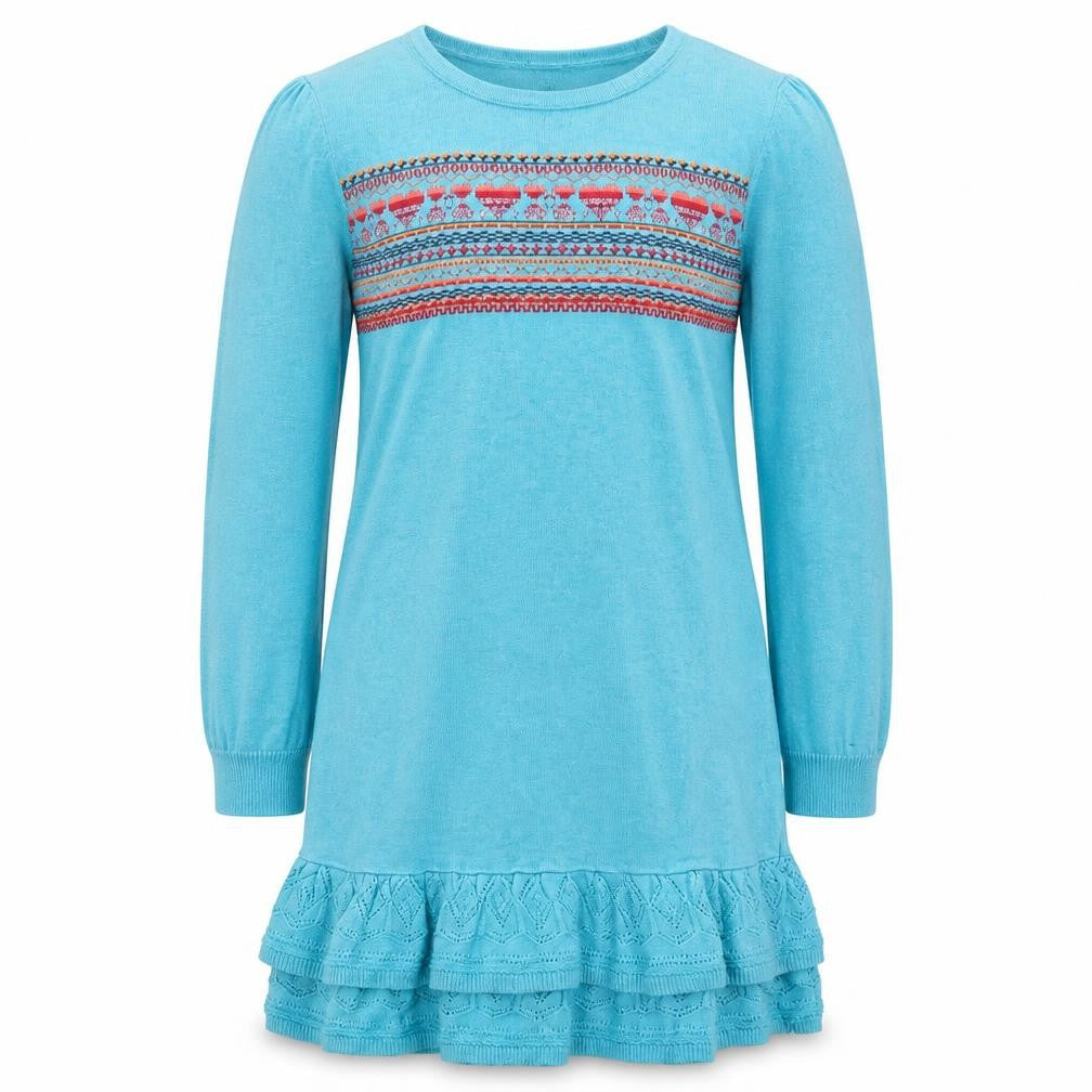 Marks & Spencer Girls Blue Embroidered Knit Dress 6-7 Years