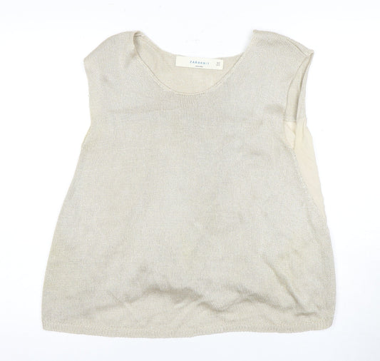 Zaraknit Women's Beige Sleeveless Top M