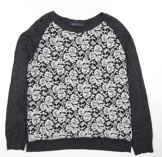 Marks and Spencer Women's Black Floral Lace Pullover Jumper Size 12