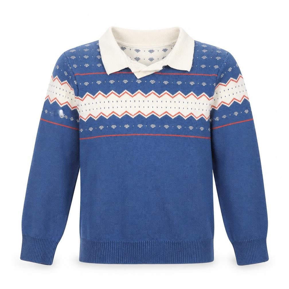 WAPYPY Boys Blue Geometric Collared Pullover Jumper 2XS