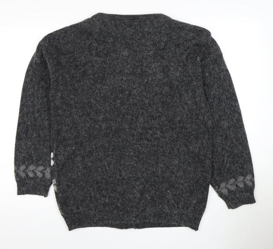 HANNAH Women's Grey Floral Knit Button Cardigan One Size