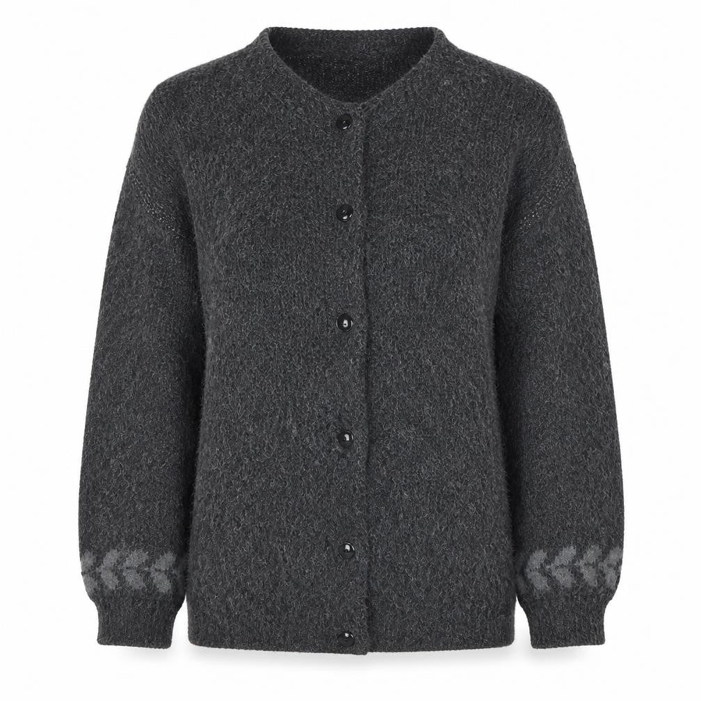 HANNAH Women's Grey Floral Knit Button Cardigan One Size