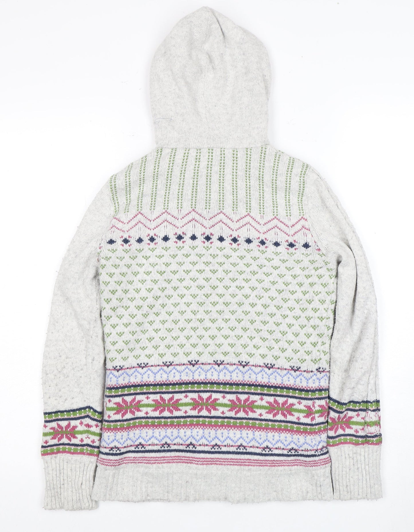 Fat Face Girls Grey Fair Isle Full Zip Hoodie - Size 10 Years