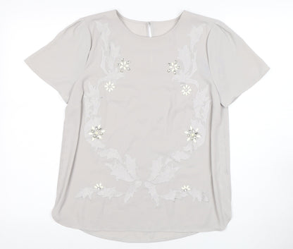 Oasis Women’s Grey Embroidered Top Size 10