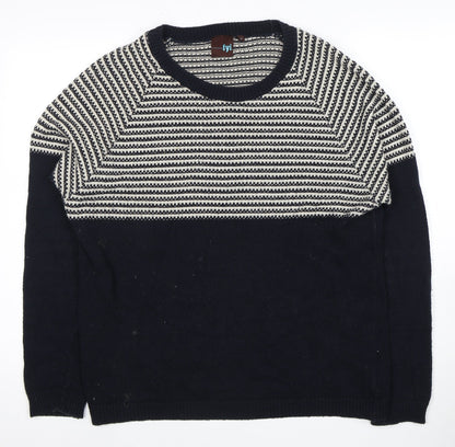 FYI Mens Black Striped Knit Pullover Jumper Medium