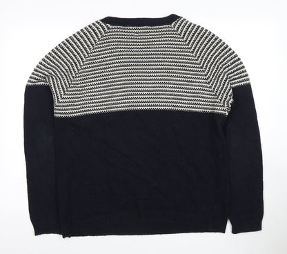 FYI Mens Black Striped Knit Pullover Jumper Medium