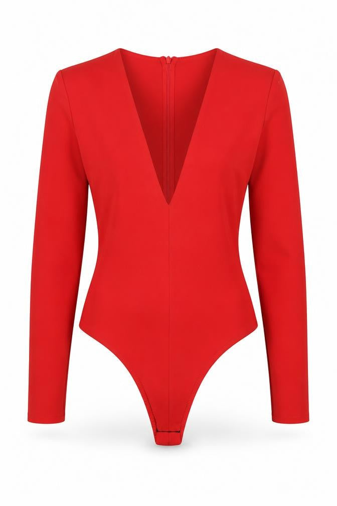 Zara Women's Red Bodysuit Slim Fit Long Sleeve