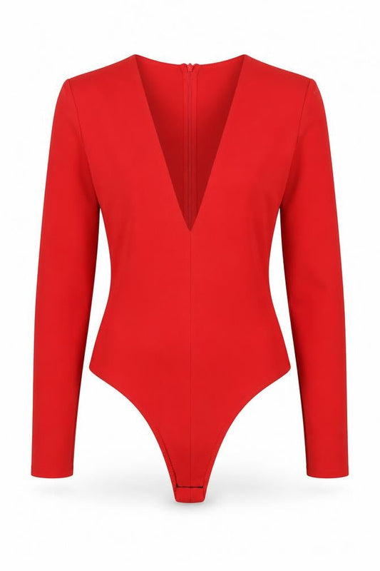 Zara Women's Red Bodysuit Slim Fit Long Sleeve