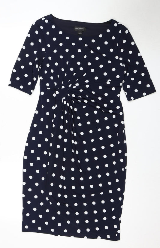 Connected Apparel Women's Blue Polka Dot Sheath Dress Size 8