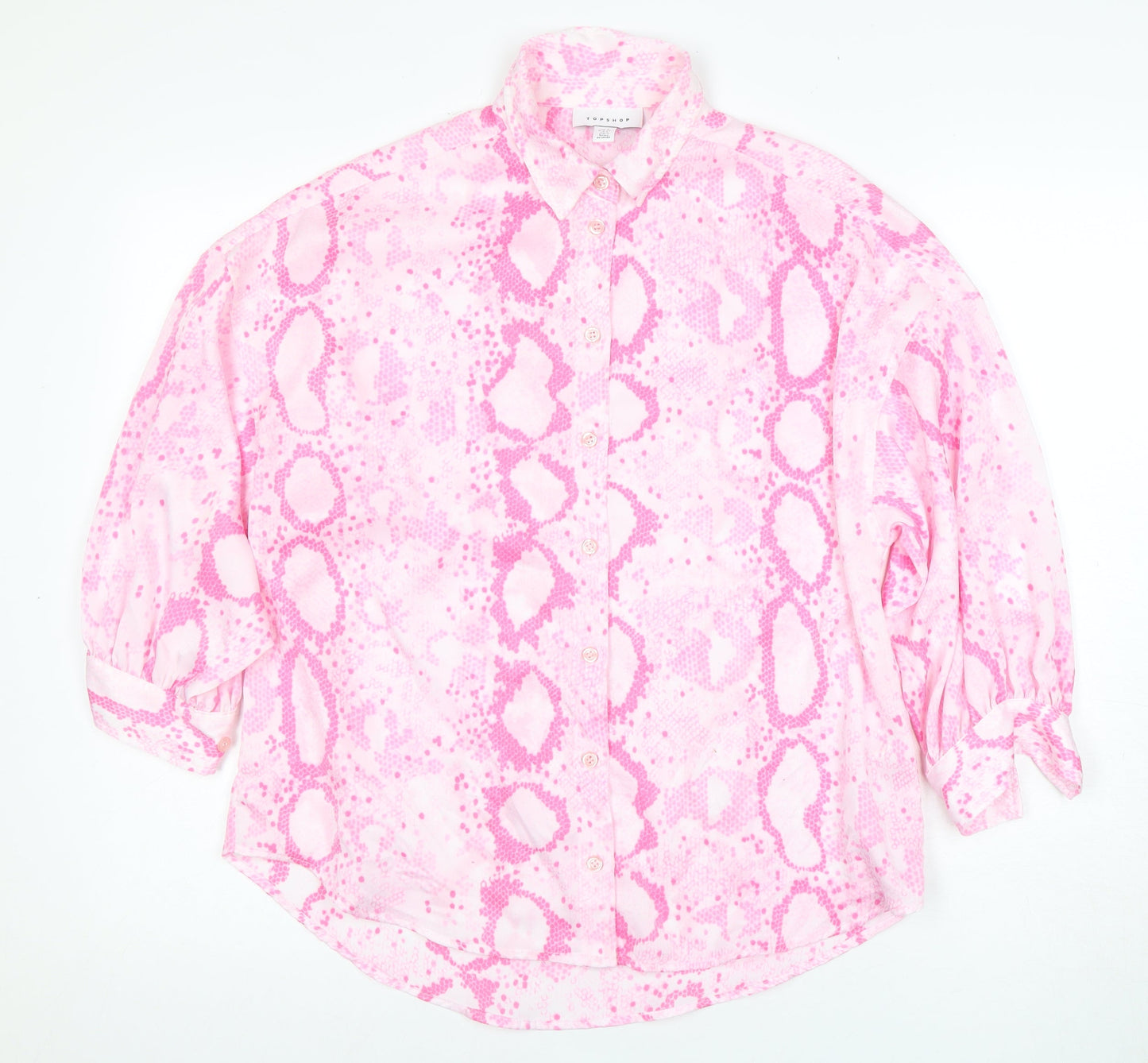 Topshop Women's Pink Animal Print Button-Up Shirt UK 6