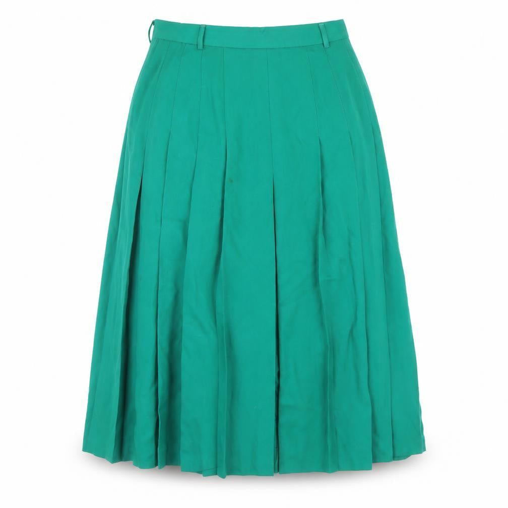 Viyella Women’s Green Pleated Skirt, Size 14, Polyester/Wool
