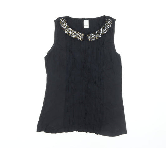 VILA Women's Black Beaded Collared Blouse M