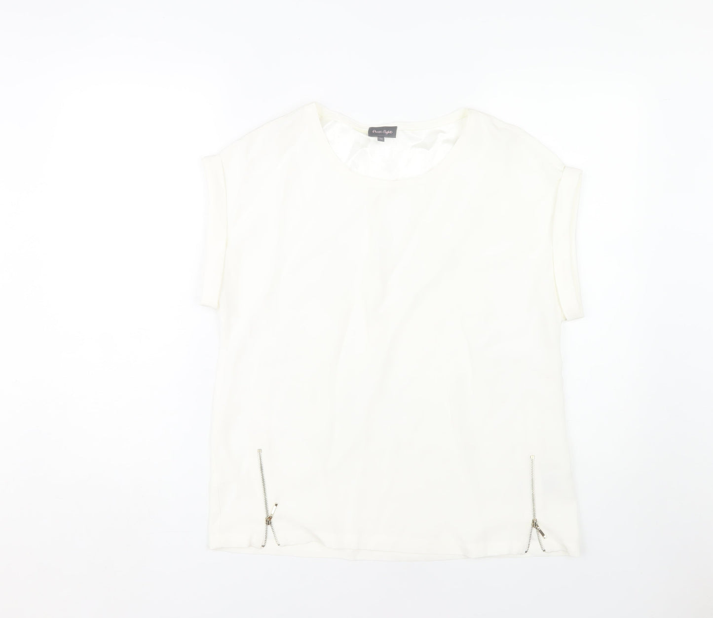Phase Eight Womens Ivory Blouse, Size 10, Casual Zip Accent