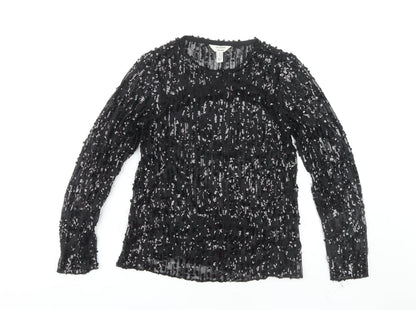 River Island Women's Black Sequin Long Sleeve Top