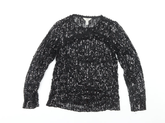 River Island Women's Black Sequin Long Sleeve Top
