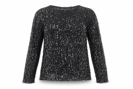 River Island Women's Black Sequin Long Sleeve Top