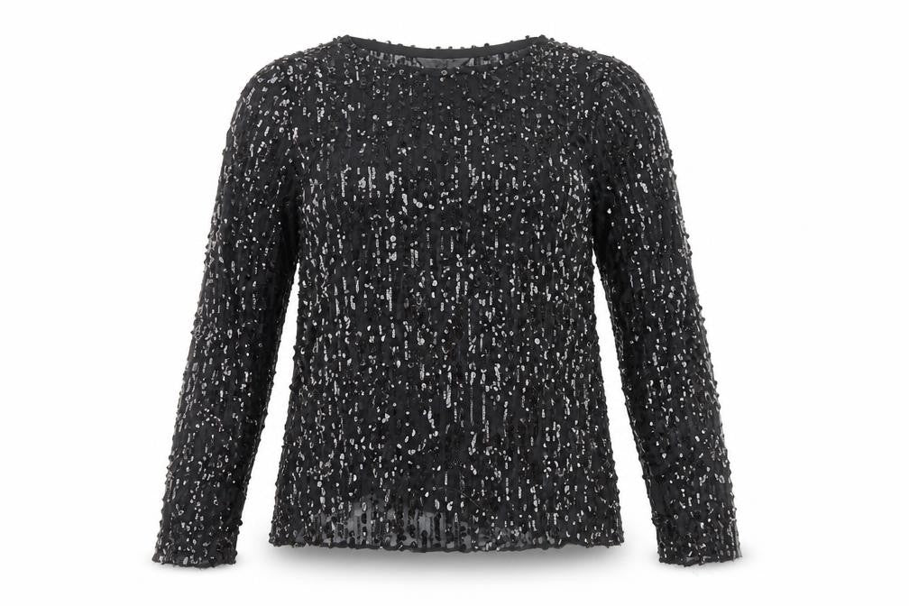 River Island Women's Black Sequin Long Sleeve Top
