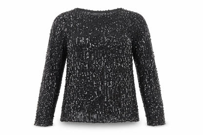 River Island Women's Black Sequin Long Sleeve Top