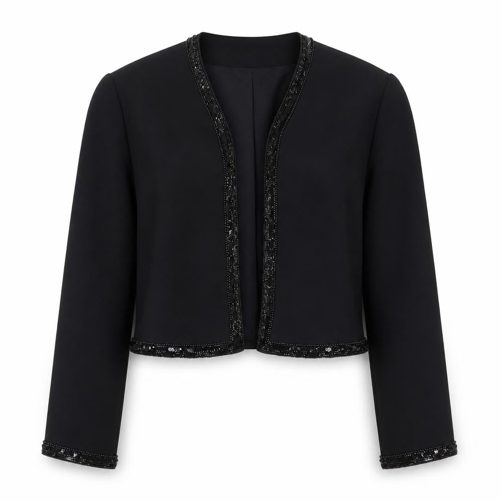 Frank Usher Women's Black Beaded Cropped Jacket