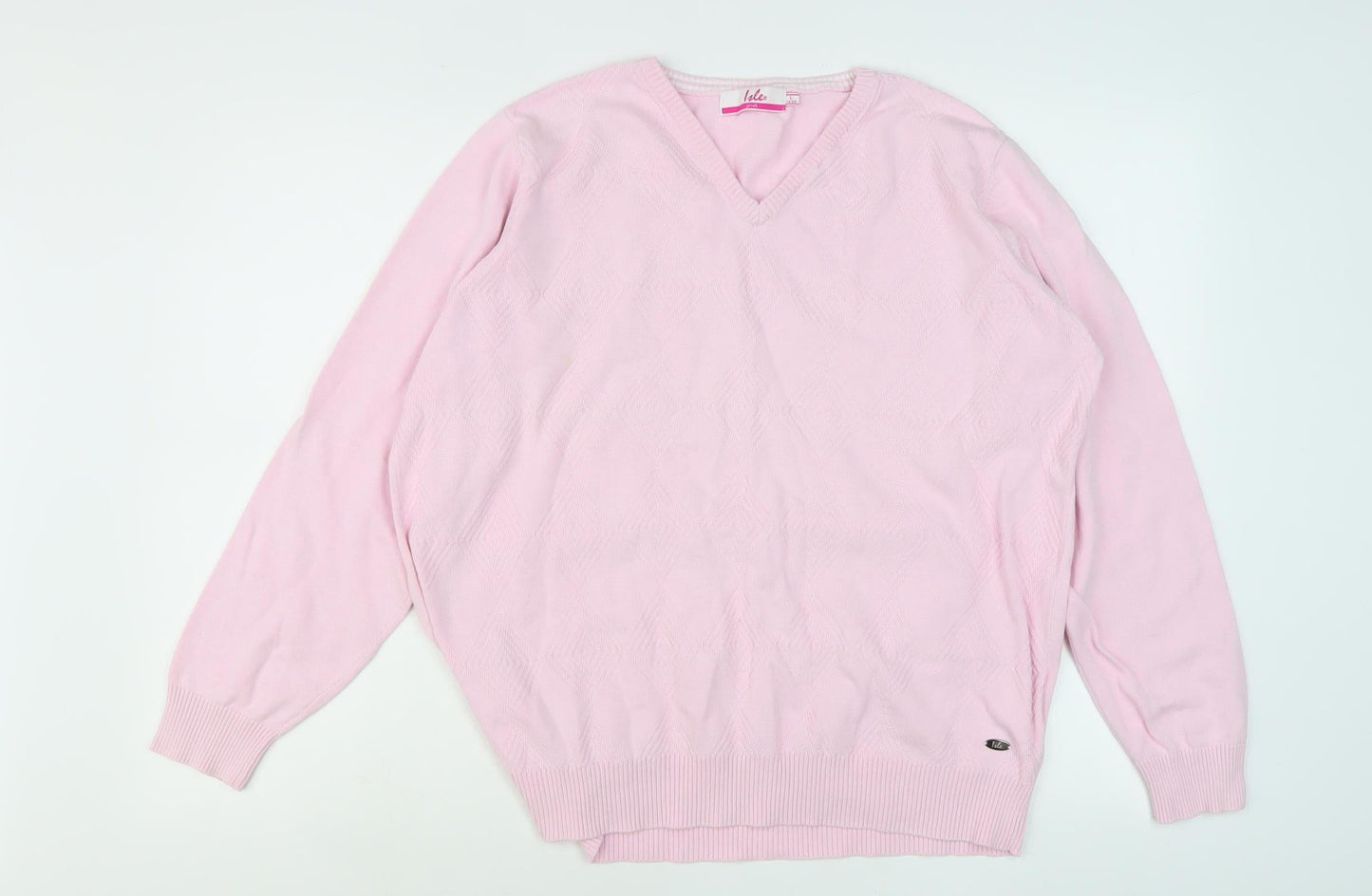 Isle Women's Pink V-Neck Pullover Jumper - L