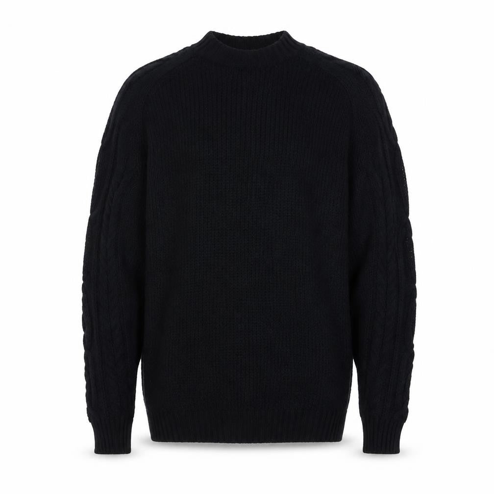 Pull & Bear Men's Black Cable-Knit Crew Neck Jumper