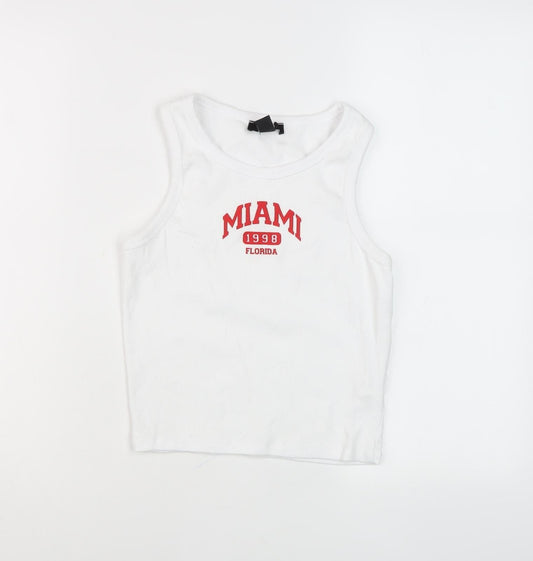 New Look Girls White Graphic Print Tank Top Age 14-15