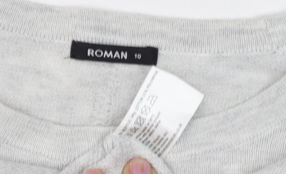 Close-up detail of Roman Women's Grey Crew Neck Jumper, size 16