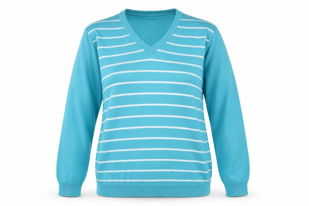 The Golf Co Women's Blue Striped Pullover Jumper - L